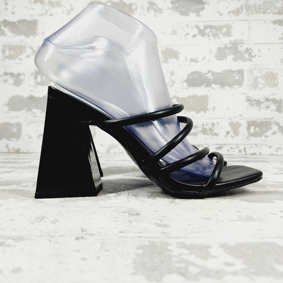 NEW Abound Austyn Black Square Open Toe Tubular Strappy Heeled Sandals M250 - Picture 5 of 12